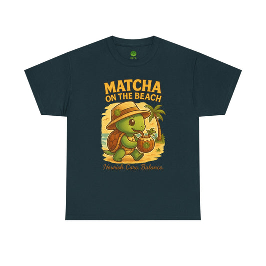 Cute Matcha Turtle Tee, Unisex Heavy Cotton Shirt, Beach Vibe Tee, Summer Graphic Tee, Gift for Beach Lovers, Cute Animal Shirt