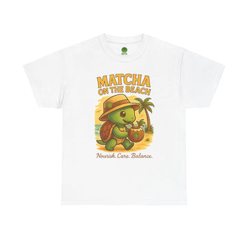 Cute Matcha Turtle Tee, Unisex Heavy Cotton Shirt, Beach Vibe Tee, Summer Graphic Tee, Gift for Beach Lovers, Cute Animal Shirt